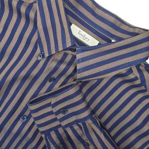 VTG Turnbury Est 1980 Men's Blue and Gold Striped Shirt 100% Cotton Size XL 35